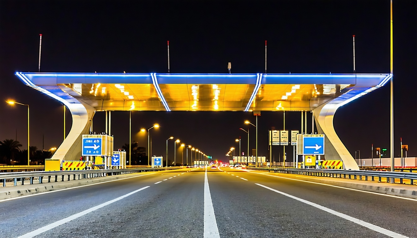 Modern toll gate on a Dubai highway